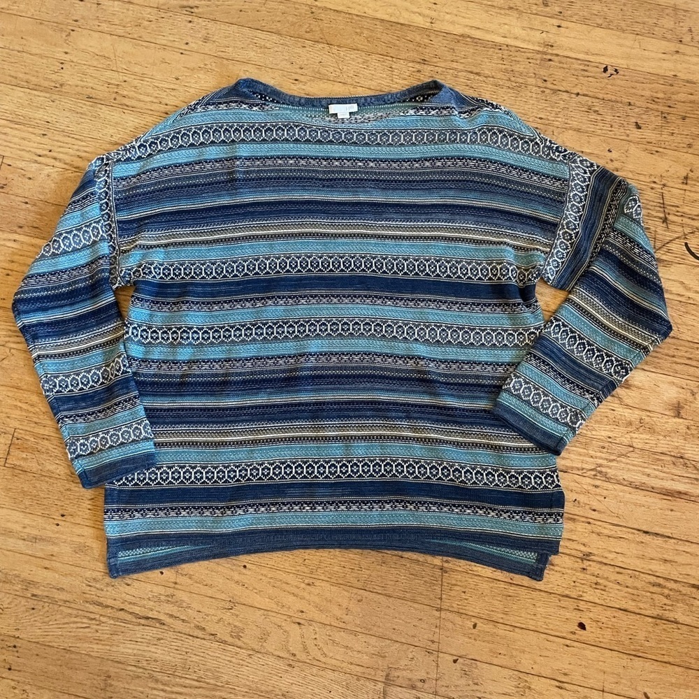 J. Jill Crewneck knit pullover Sweater blue stripes cotton blend